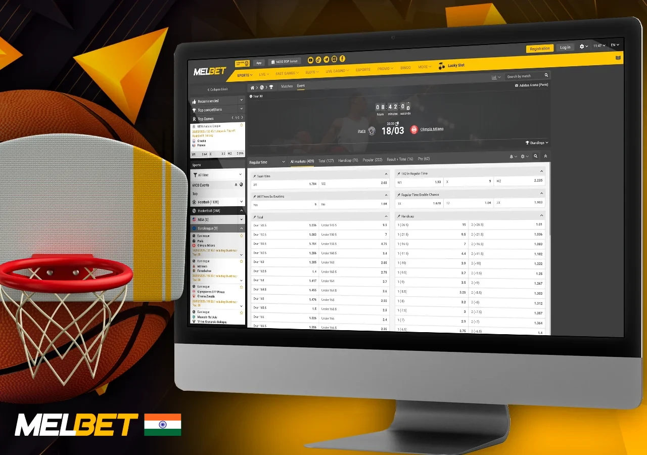Overview of basketball betting options, odds, and features on MelBet